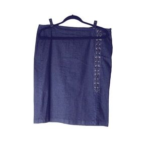 Ralph Lauren Indigo  Stretch Denim Knee Length Skirt, Crisscross Accent Design